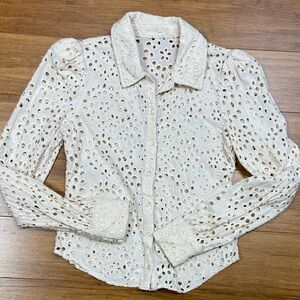 Joie Cream Eyelet Lace 100% Cotton Button-Up Blouse